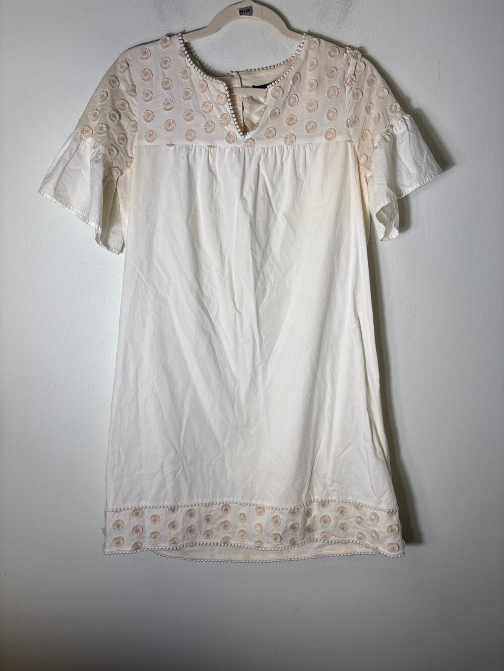 J. Crew Cream Short Sleeve Cotton Knee Length Dress Sz 8